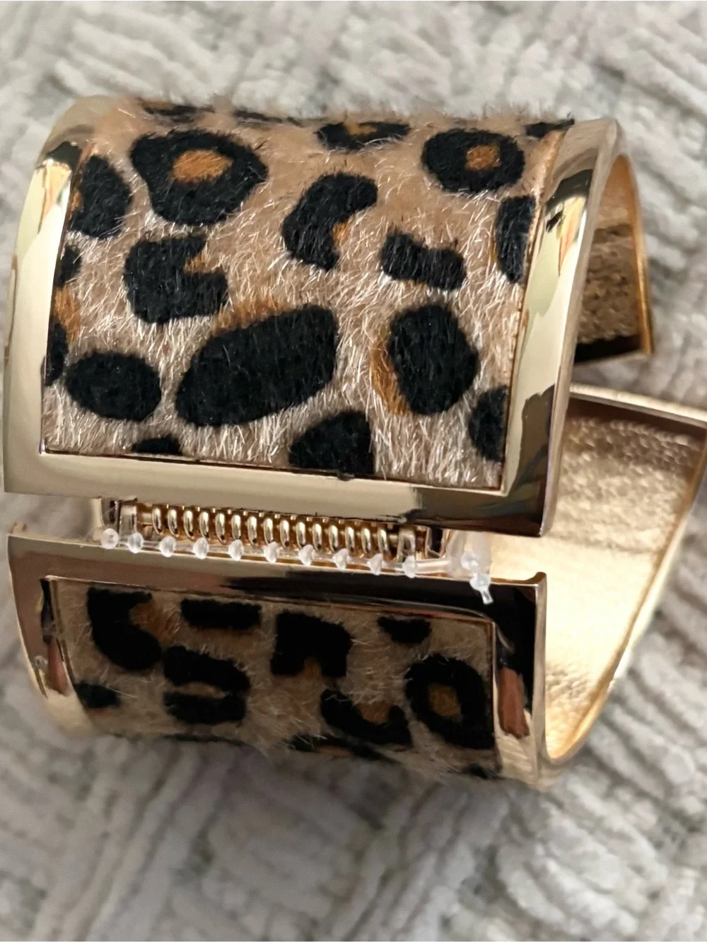 eye candy Leopard Print Gold Hinged Cuff Bracelet